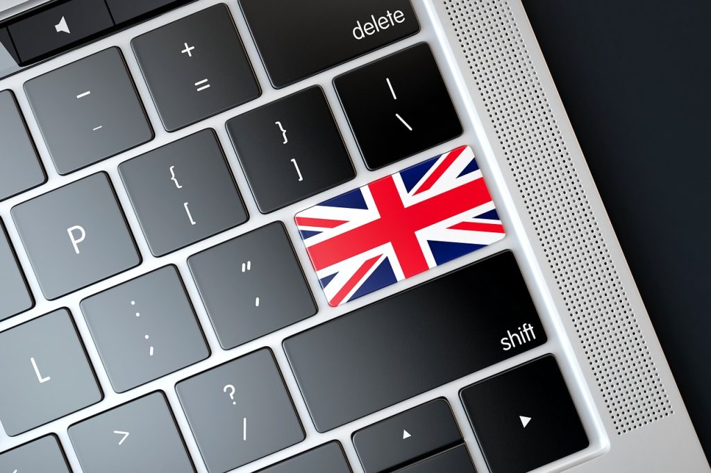 Tecla de teclado con la bandera del Reino Unido