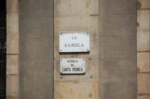 Letrero de La Rambla de Barcelona